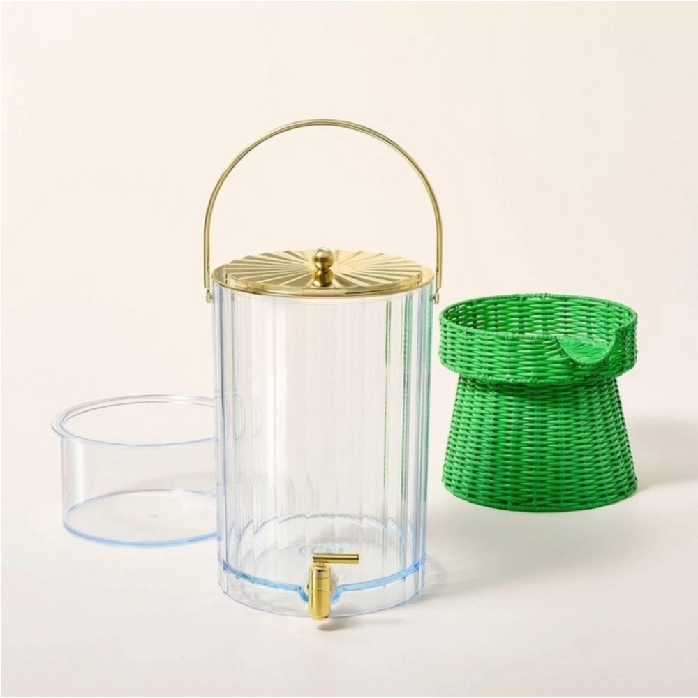kate spade New York Green wicker Beverage Dispenser with Gold Spigot